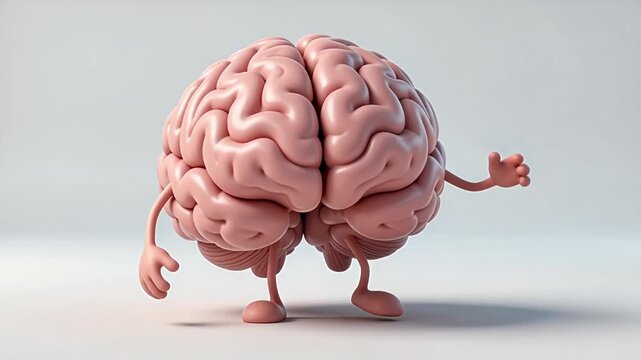 Animated brain character walking and waving hello in this cute 3d motion loop video clip