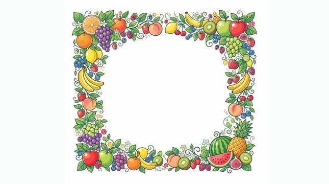 Fresh Fruit Square Frame Illustration with Mixed Organic Produce