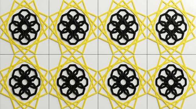 Geometric pattern with black and yellow interlocking shapes