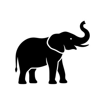 Full body elephant standing icon with trunk raised for wildlife logo or playful animal theme design.