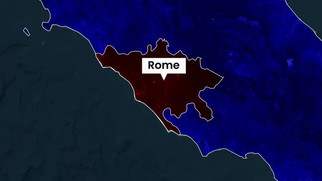 Rome city location marker animation on dark digital map footage