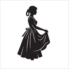 Fototapeta premium Woman Walking in Long Flowing Dress Silhouette Vector Illustration