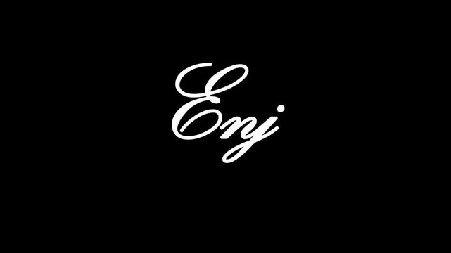 White cursive text spelling enjoy floats on black background with glowing particles