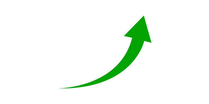 Vibrant green curved arrow gracefully pointing upwards and to the right, symbolizing positive growth and progress.