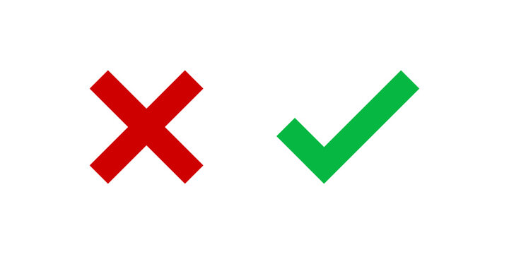 Red cross mark and green checkmark symbols representing correct and incorrect choices, approval, or rejection.