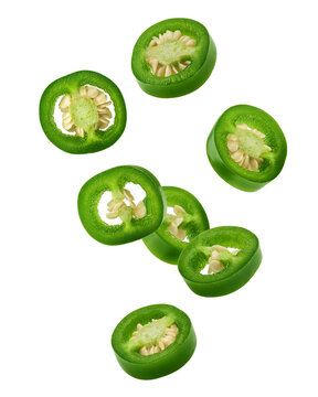 Falling Jalapeno Pepper slice, isolated
