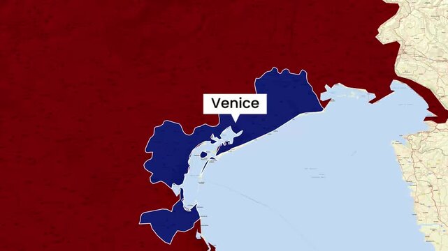 Venice italy regional map digital animation motion graphic for presentation