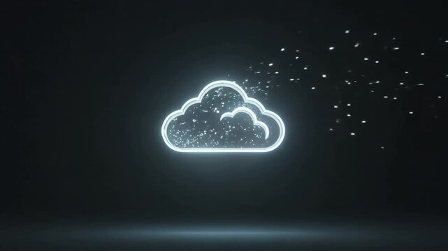 Glowing Cloud Computing Icon with Digital Particles on Dark Technology Background