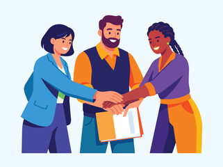 Fototapeta premium Three People Celebrating Team Handshake Success