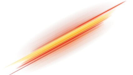 Obraz premium Abstract warm orange and yellow glowing light streak. Diagonal motion blur speed line and light beam effect on white background.