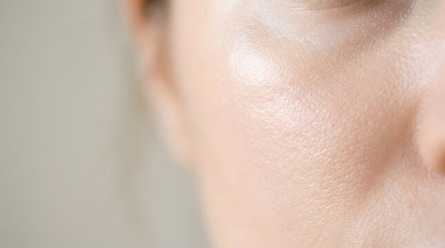Close-up of human facial skin texture. Cosmetology and dermatology background