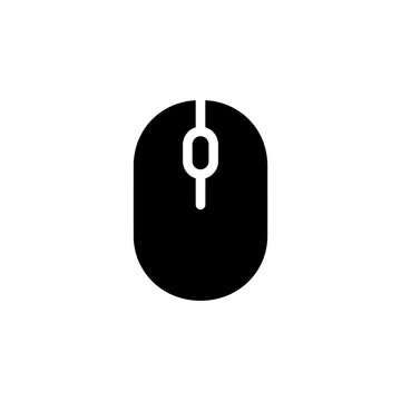 Minimalist black computer mouse icon with scroll wheel representing digital navigation and hardware for user interface design