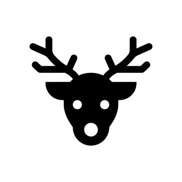 Minimalist black reindeer head icon with antlers for winter holiday and nature branding