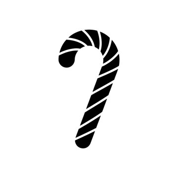 Minimalist black candy cane icon with striped pattern for festive holiday season design