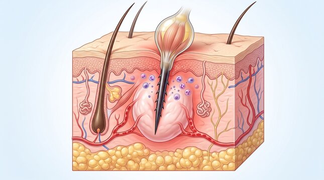 Cutting through layers of skin when a mite proboscis penetrates with an inflammatory reaction and an influx of immune cells