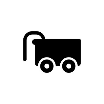 Minimalist black wagon icon with wheels and handle for garden or toy storage design