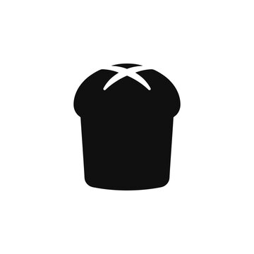Minimalist black silhouette of a fresh loaf of bread or bakery bun with a cross mark on top
