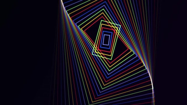 Abstract Neon Rainbow Rectangles Rotating in a Hypnotic Tunnel Motion