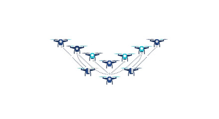 Obraz premium Drone Swarm Network Vector Illustration - Connected UAV Fleet Formation