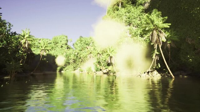 wildlife habitat mangrove reserve with winding water channel and dense canopy, humid light filtering through leaves, habitat mood suggesting biodiversity