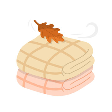 thick blanket with falling oak leaf clipart illustration