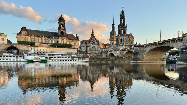 
Reflection of the historic buildings on the river in Dresden, Germany