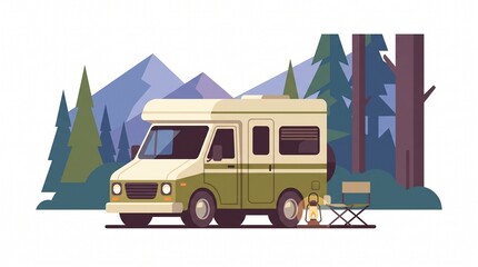 Obraz premium Camper Van in Mountain Nature Vector Illustration
