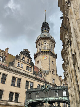 The tower of royal palace in Dresden Castle in the old town of Dresden, Germany