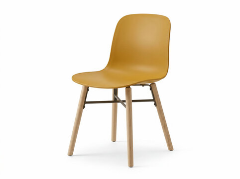Mustard yellow plastic chair with wooden legs interior furniture decor