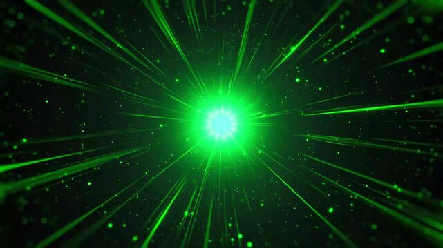 Movement in a circular tunnel creates a hypnotic effect, glowing green light tunnel with digital speed trails in a high-tech circular corridor. 4k video