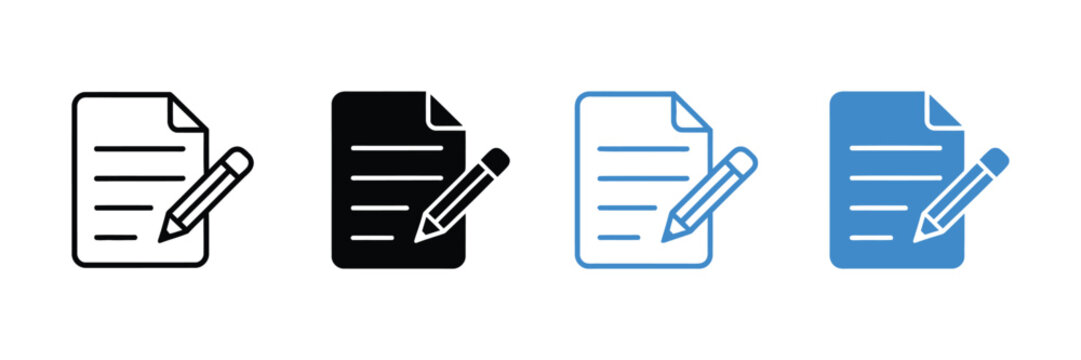 File document icon featuring paper, pencil, editing, writing, notes, reports, forms, paperwork, office work, and digital management symbols.