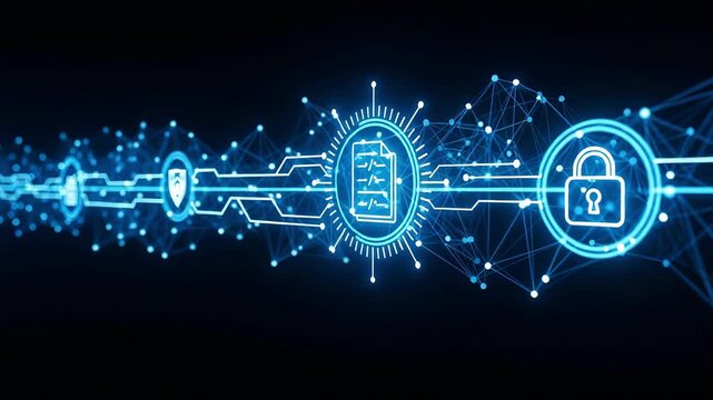 Digital security and data protection concept with glowing icons