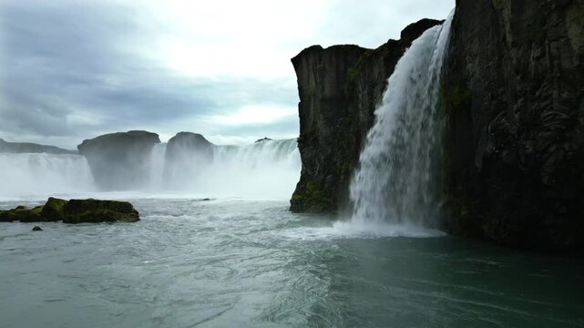 Aerial Drone View of Go&eth;afoss Waterfall  in Iceland