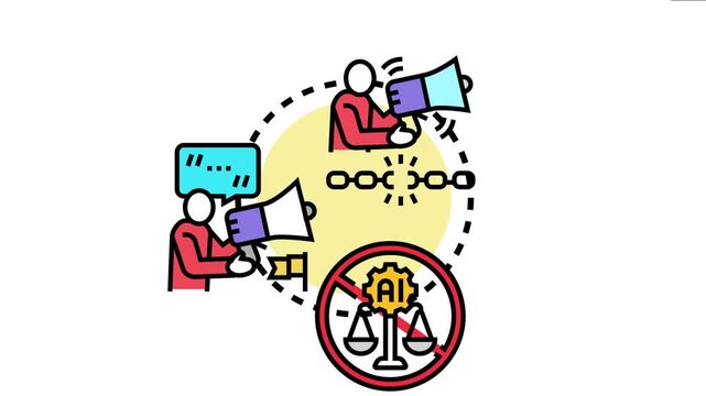 Political activists advocating for human rights and ethical governance, protesting against the influence of artificial intelligence on justice systems, and breaking free from oppressive structures
