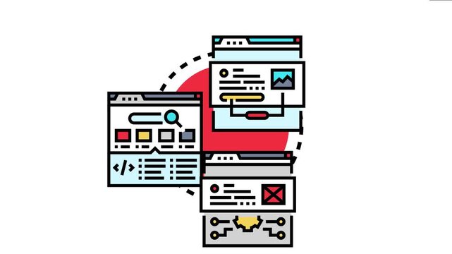 Markdown management concept showing interconnected browser windows with structured content, text, and data, representing efficient online document creation and editing processes