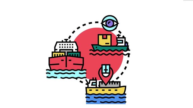 Maritime vessels navigating vast oceans, undergoing continuous tracking and digital monitoring for efficient global cargo transportation and secure supply chain logistics