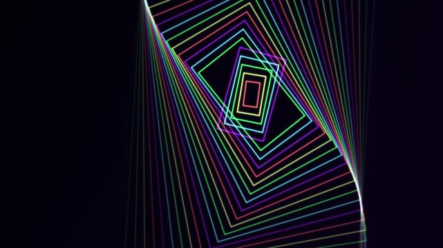 Abstract Neon Rainbow Rectangles Rotating in a Hypnotic Tunnel Motion
