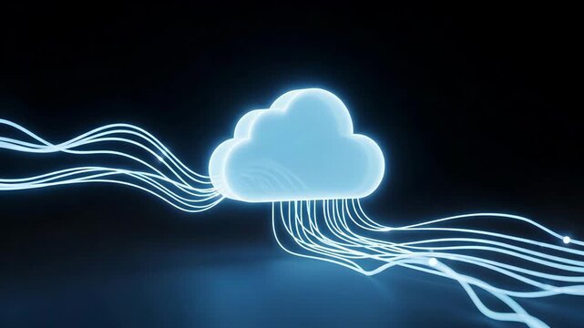Abstract digital cloud computing concept with glowing data connection lines