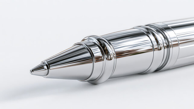 Chrome pen tip detail rests against a plain white background