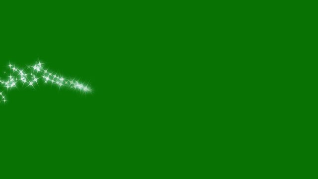 Bright twinkling star line sweeping across the screen, white glitter particles and magical fairy dust trail, fast luminous transition effect on green screen for modern 4k motion graphics