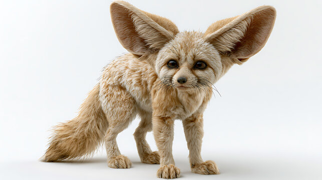 Fennec fox portrait with oversized ears against a white background