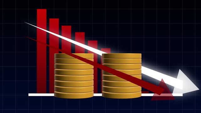 Financial Crisis and Economic Downturn with Falling Coins and Red Arrow