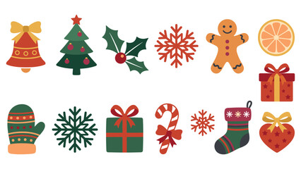 Fototapeta premium Set of cute christmas icons for festive winter holiday decoration.