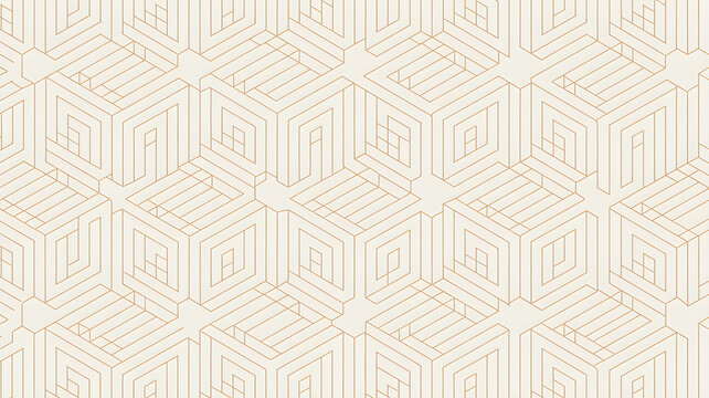 Abstract Geometric Isometric Cube Pattern Seamless Line Art on Beige Background Illustration