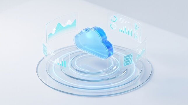 3d cloud icon with digital data analytics interface