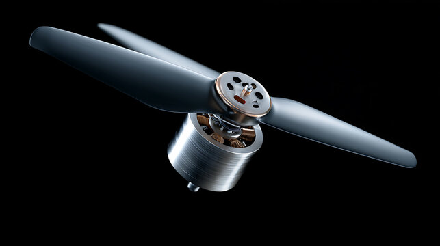 Drone propeller and brushless motor assembly against a black background