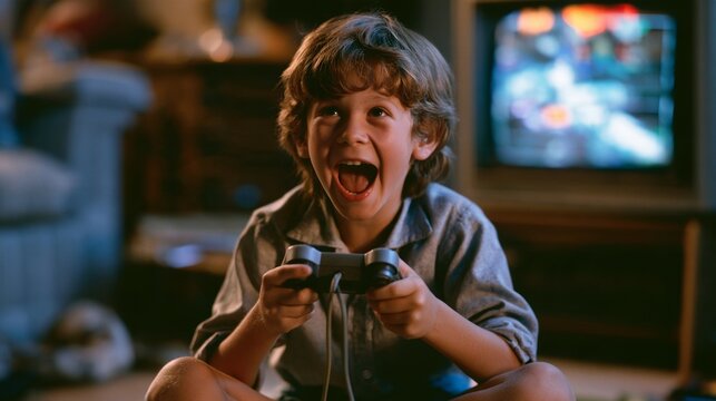 80s kid playing on his old console