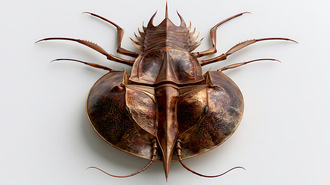 Horseshoe crab viewed from above against a white background