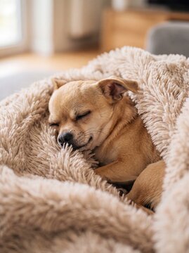 Chihuahua Sleeping Comfortably on a Soft Blanket