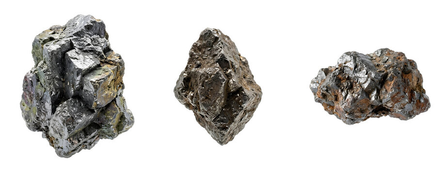 Dysprosium magnet mineral ore specimens, isolated on transparent background. Rare dysprosium minerals PNG